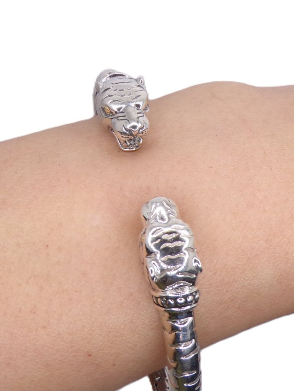 Samuel B. Sterling Silver Tiger Head Cuff Bracelet – Handmade in Bali, Large Sz.